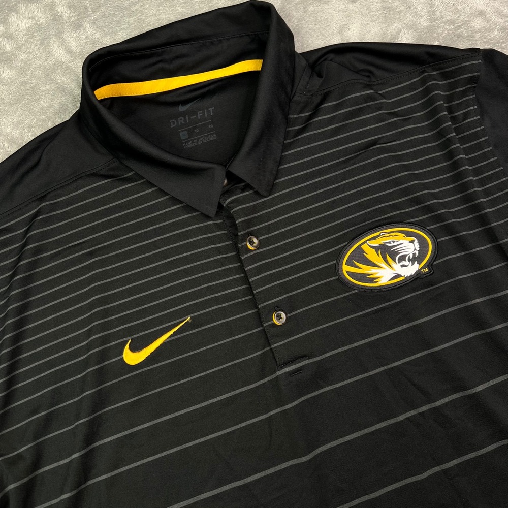 Nike Mizzou Tigers Polo Shirt Mens XL Black Striped Dri-FIT Short Sleeve Top‎